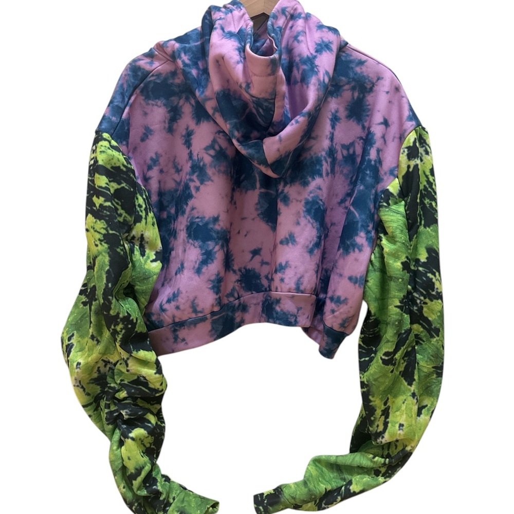 Boohoo Women Diamante Slogan Tie Dye Cropped Hoodie - Picture 2 of 5